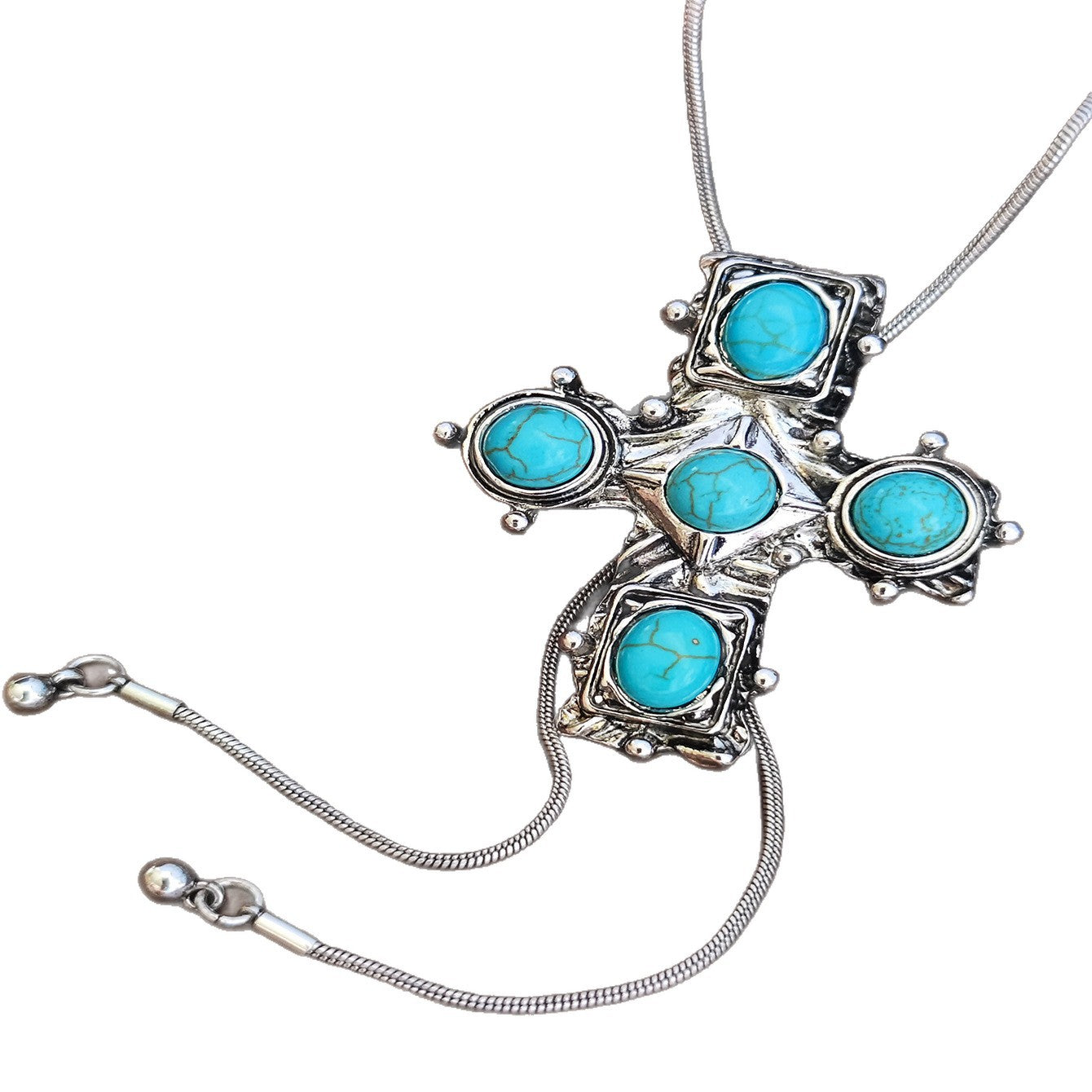 Wholesale Women S Turquoise Necklace Zinc Alloy Adjustable Chain Retro Bohemian Ethnic Style Jewelry Accessory