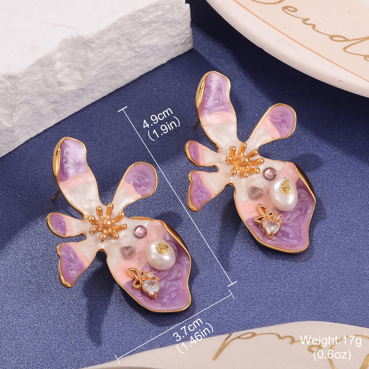 Wholesale Colorful Pearl Flower Enamel Drop Oil Fashionable Earrings
