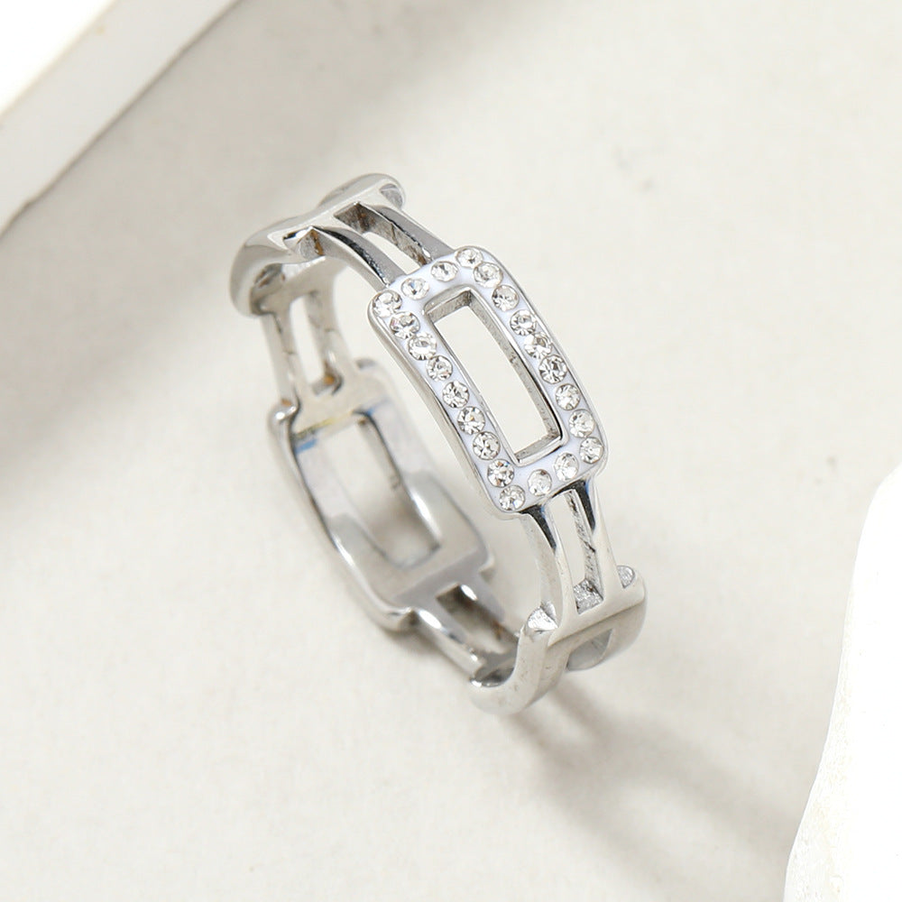 Wholesale Stainless Steel Ring Square Geometric Clay Diamond Chain Rings ACC-RS-WangG007