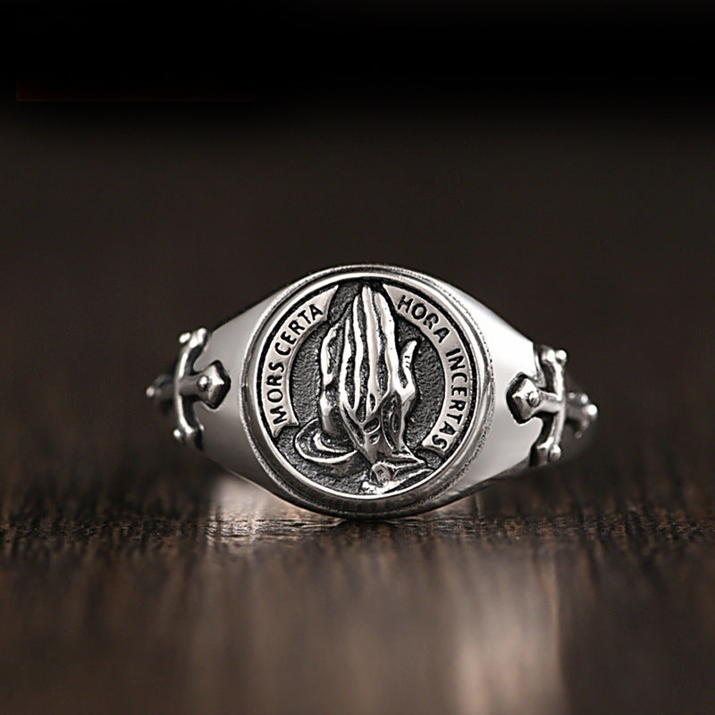 Wholesale Electroplated Alloy Praying Hands Ring Adjustable Unisex Fashion Accessory