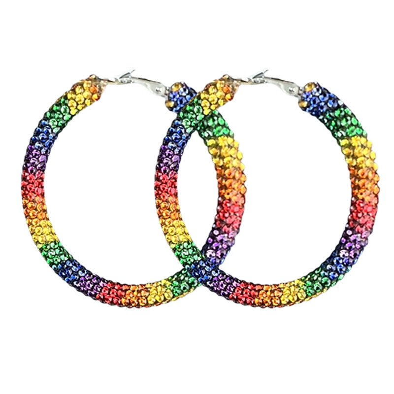 Wholesale  Rainbow Crowd Rhinestone Ear  Tassel Earrings