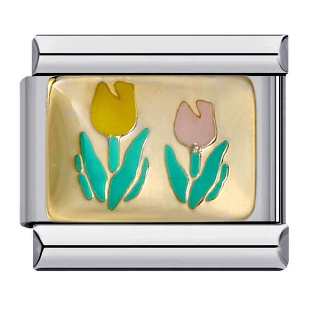 Wholesale Italian Module Bracelet Welding Oil Dropping Titanium Steel Bracelet DIY Italian Charms