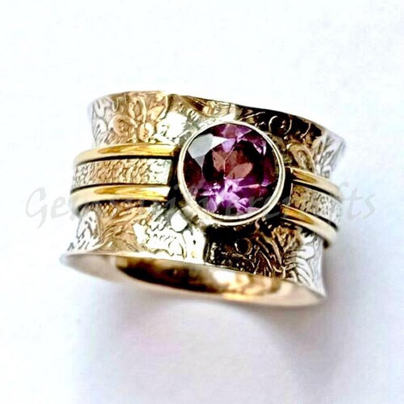 WholesaleSimple Purple Antique Gold Pattern Jewelry Ins Hand Jewelry Ring