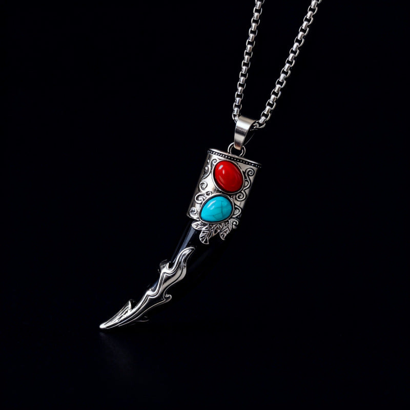 Wholesale Stainless Steel Ethnic Retro Wolf Tooth Pendant Necklace White Charm With Pearl Chain Fashion Accessory For Everyday Wear