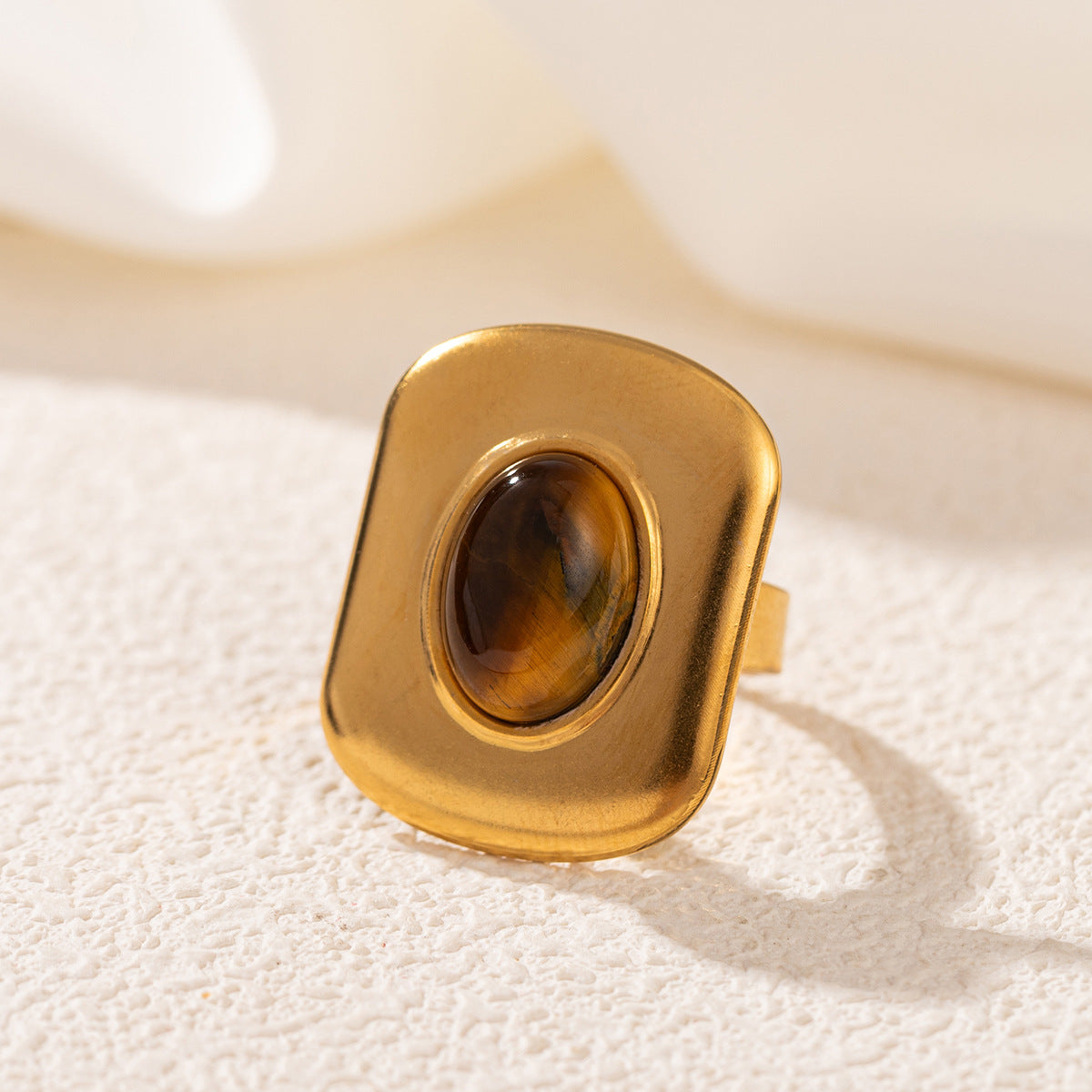 Wholesale Stainless Steel 18K Gold Open Turquoise Ring