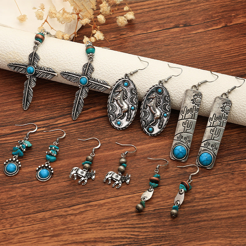 Wholesale Western Desert Cactus Bull Head Horse Punk Earrings