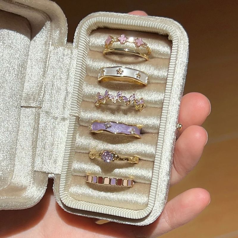 Wholesale Chinese Style Butterfly Flower 6 Piece Ring Set Alloy Electroplated Adjustable Rings For Women Stylish Everyday Wear Boutique Resale