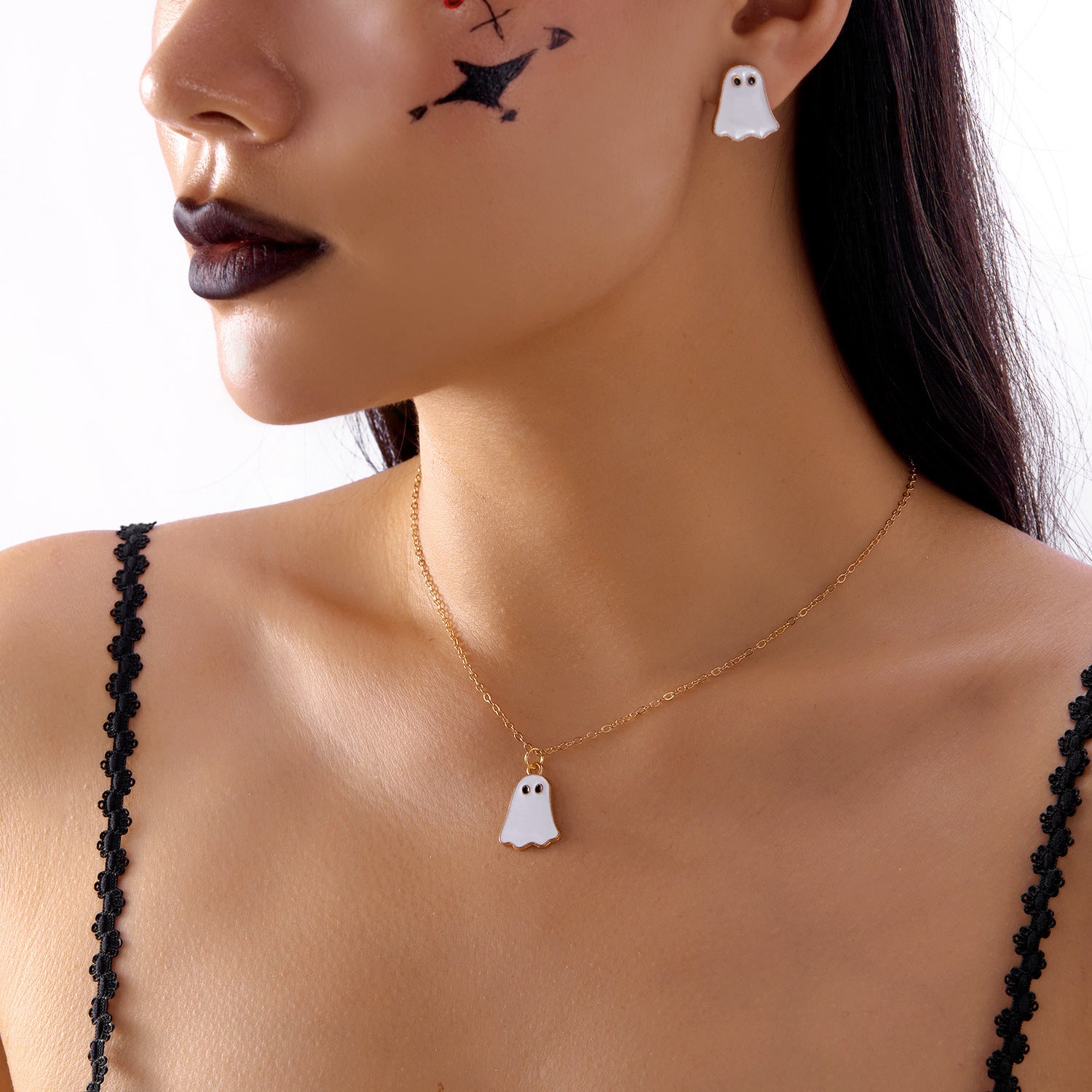 Wholesale Halloween Ghost Necklace Earrings Clavicle Chain
