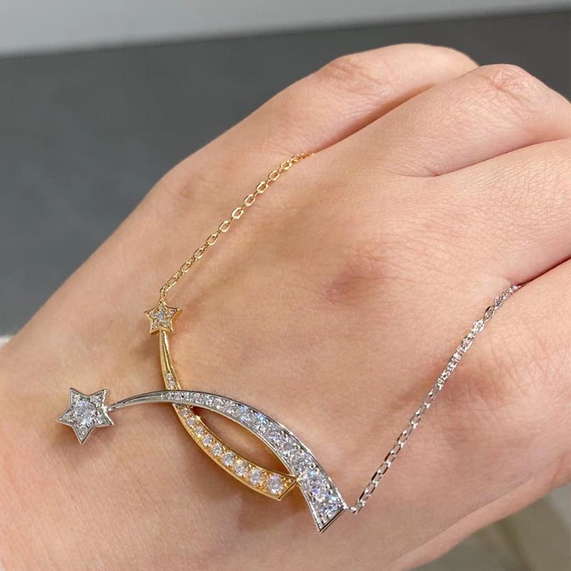 Wholesale  Gold Full Diamond Comet Necklace Female Meteor Cross Five-pointed Necklaces