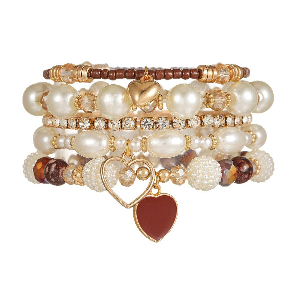 Wholesale Alloy Hand Knit Beaded Bracelet Set,  Bohemian Heart Design Jewelry Accessory for Women