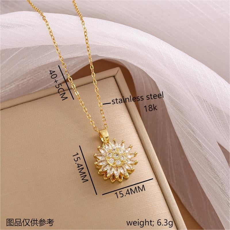 Wholesale Sunflower Necklaces Stainless Steel Necklace Inlaid Pendant Clavicle Chain ACC-NE-YanZhi001