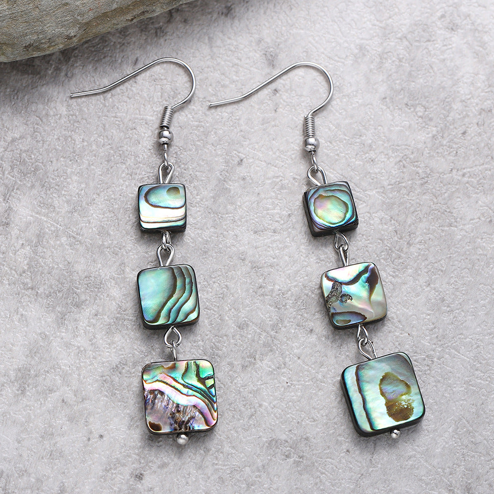 Wholesale  Natural Abalone Shells Square Tassel Pendant Earrings