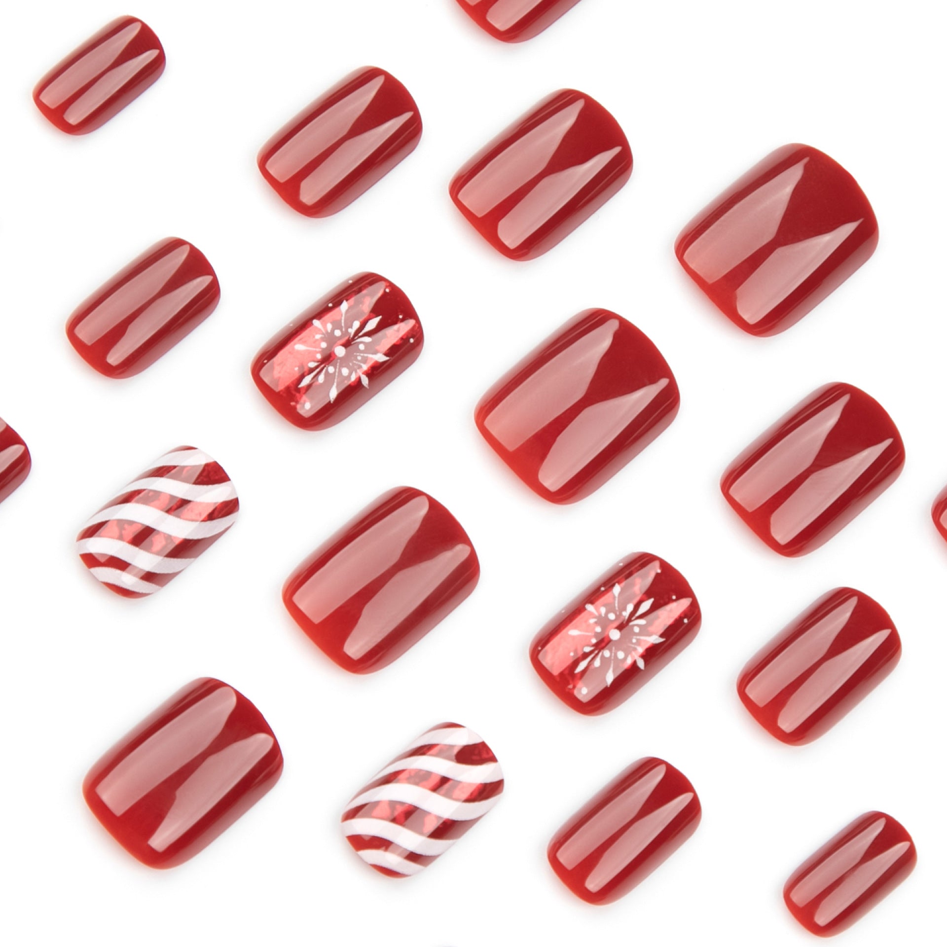 Wholesale 24 Pieces/box Christmas Red Candy Pattern Press-on Nails Kits Nail Stickers ACC-NS-LeFan091
