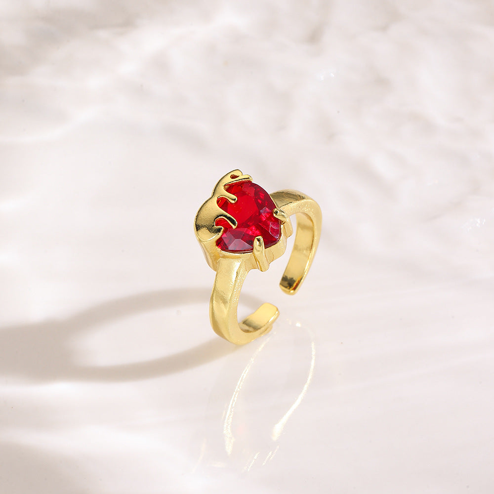 Wholesale Stylish Crown Heart Zircon Open Ring For Women Red Copper Fashion Jewelry Accessory For Everyday Wear And Boutique Resale