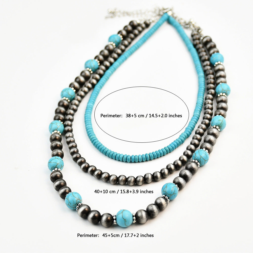 Wholesale Navajo-Style Turquoise Necklace Set,  Antique Tin Bead Choker for Women,  Fashion Gift