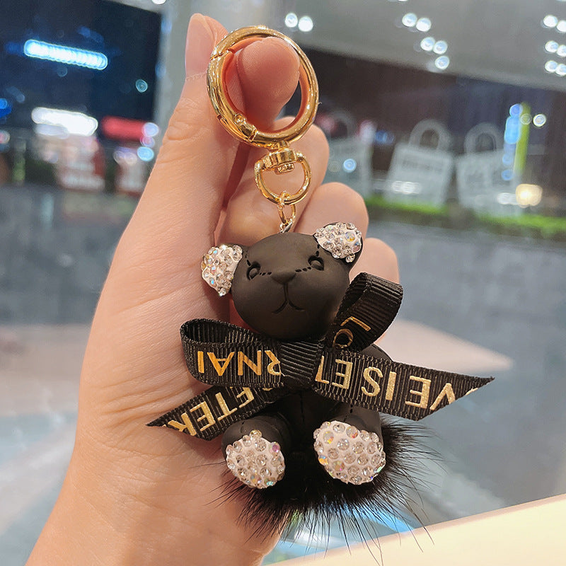Wholesale Cartoon Fur Ball Dot Diamond Bear Zinc Alloy Keychain Lanyard Keychain ACC-KC-ShuoT016
