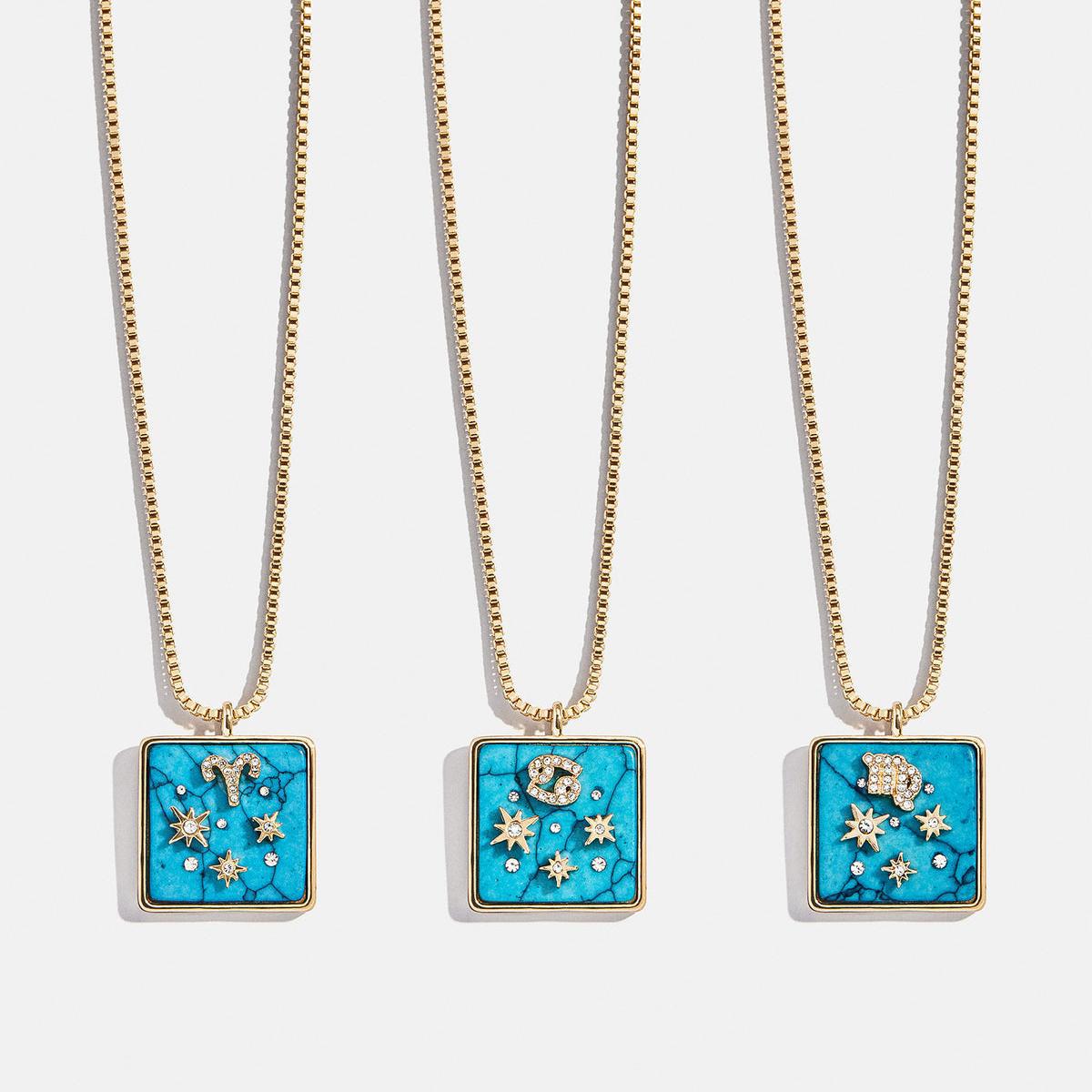 Wholesale Blue Turquoise Zodiac Enamel Stainless Steel Necklace