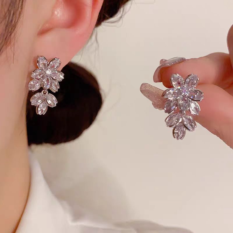 Wholesale Micro-inlaid Zircon Flower Tassel Earrings