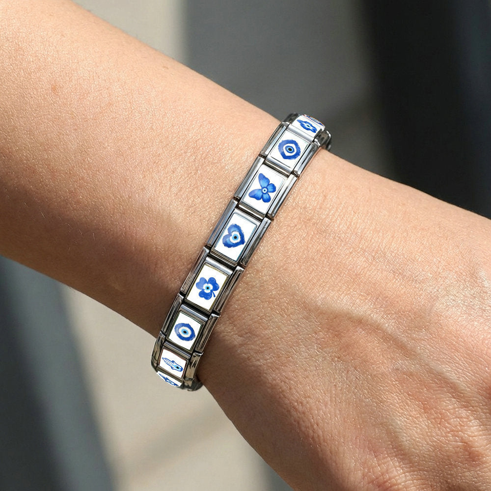 Wholesale Modern Blue Devil' s Eye Stainless Steel Detachable DIY Bracelet Boutique Resale