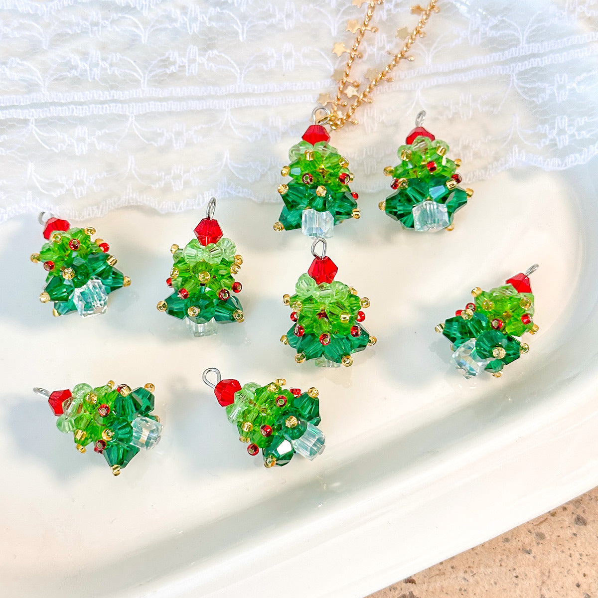 Wholesale Winter Christmas Tree Stained Glass Pendant