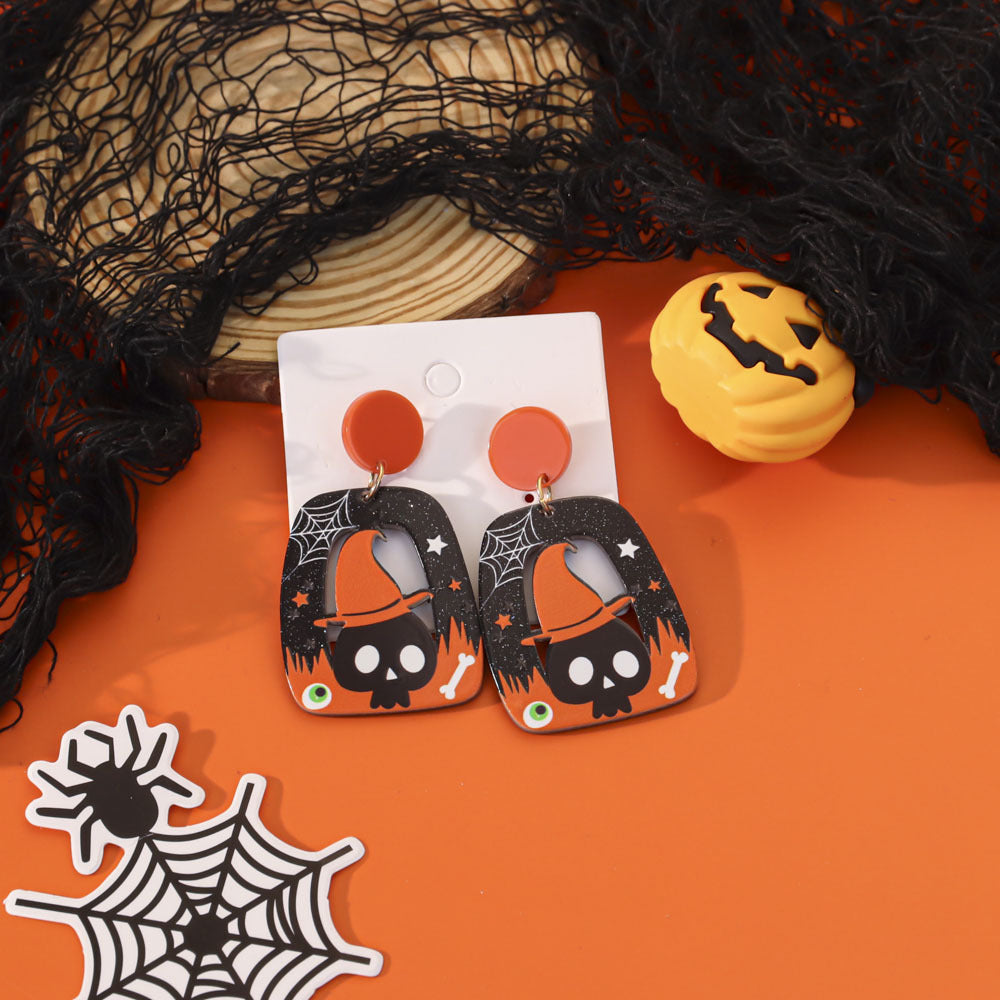 Wholesale  Acrylic Pumpkin Lantern Bat Earrings