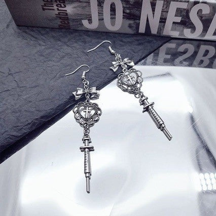 Wholesale Alloy Electroplated Gothic Baroque Heart Bow Earrings Jewelry Accessory for  Subculture