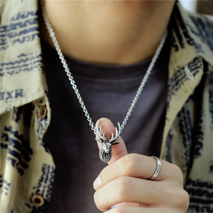 Wholesale Vintage Stainless Steel Christmas Deer Antler Long Necklaces ACC-NE-Panci001