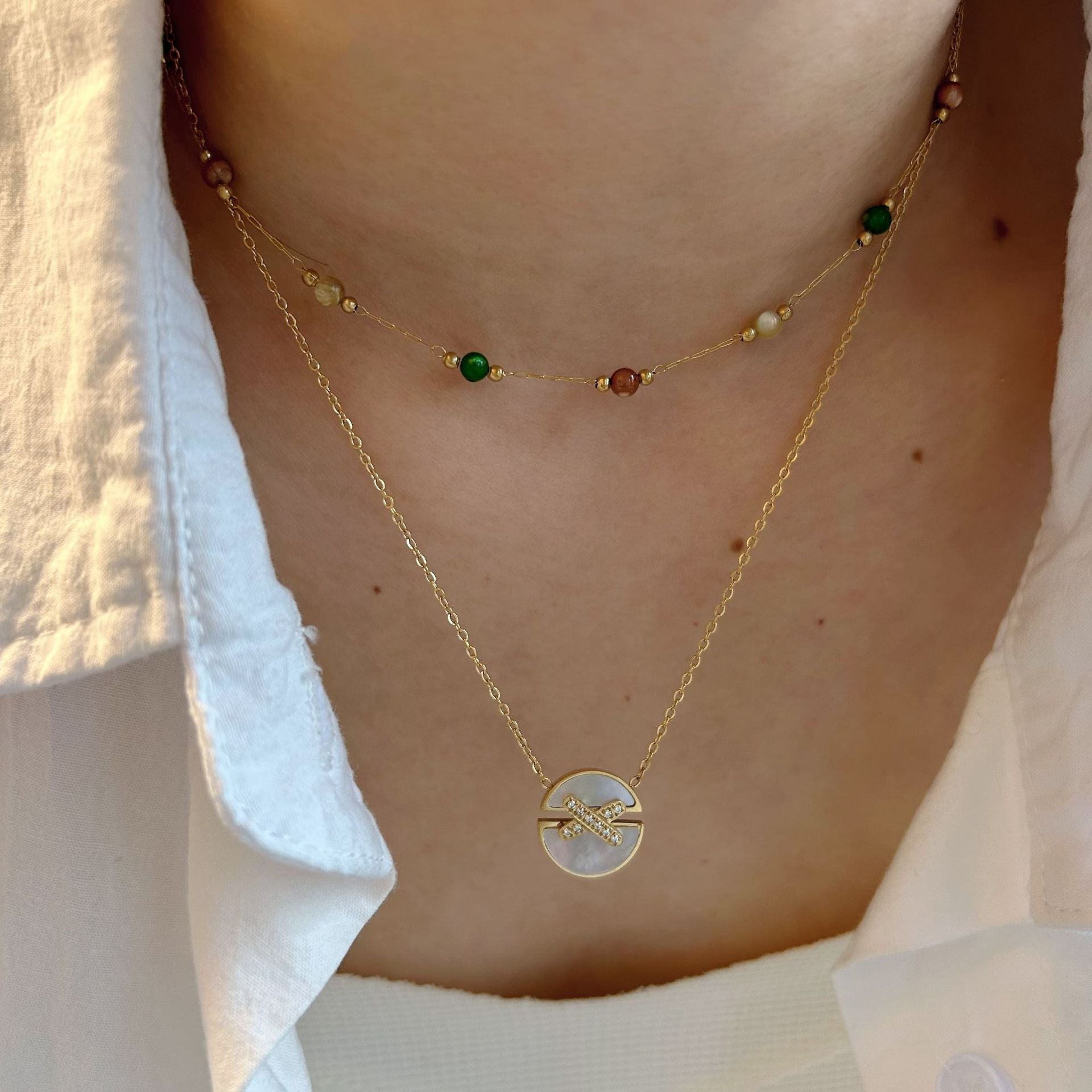 Wholesale Stainless Steel Colorful Natural Stone Beaded Necklace