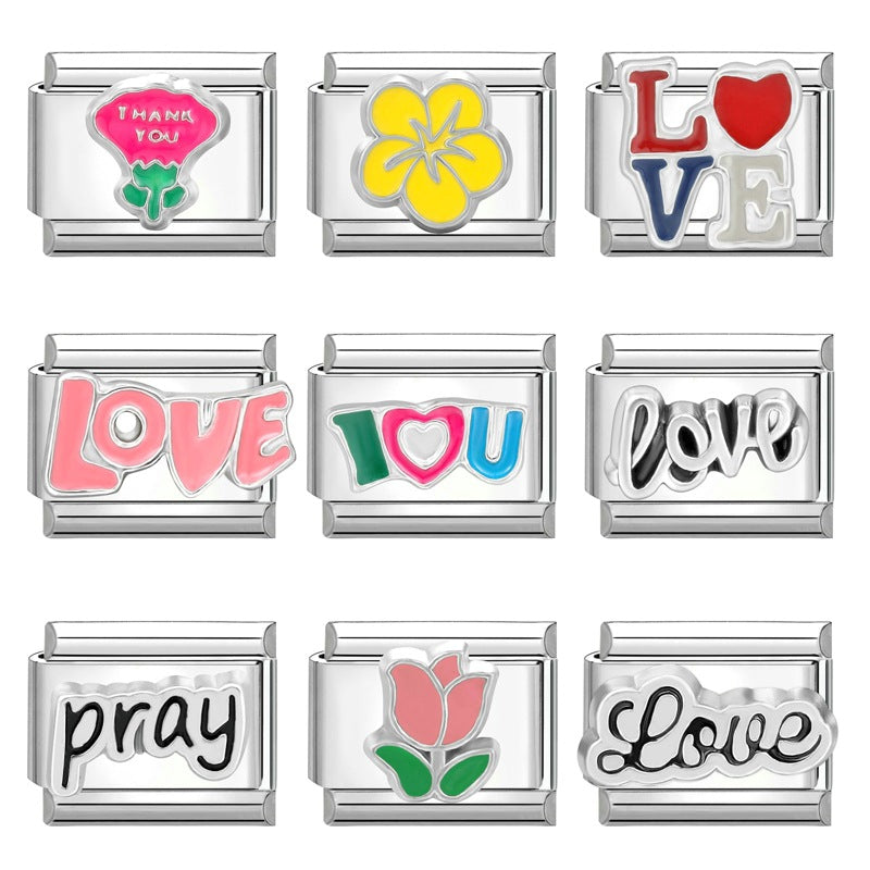 Wholesale Stainless steel DIY charm color love letter module stainless steel elastic bracelet