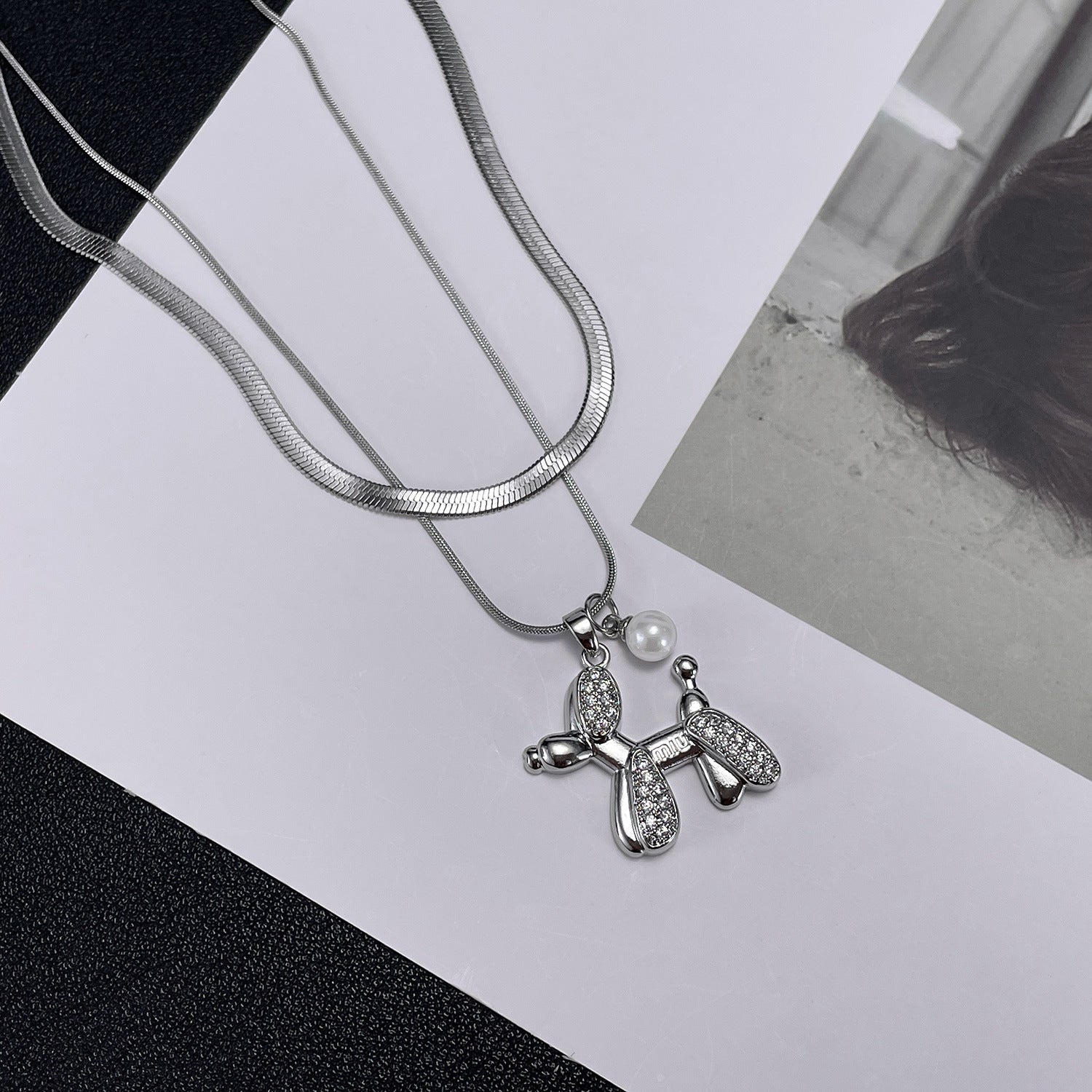 Wholesale Stainless Steel Sweater Chain Double Layer Stacking Three-dimensional Puppy Necklace ACC-NE-GJ005