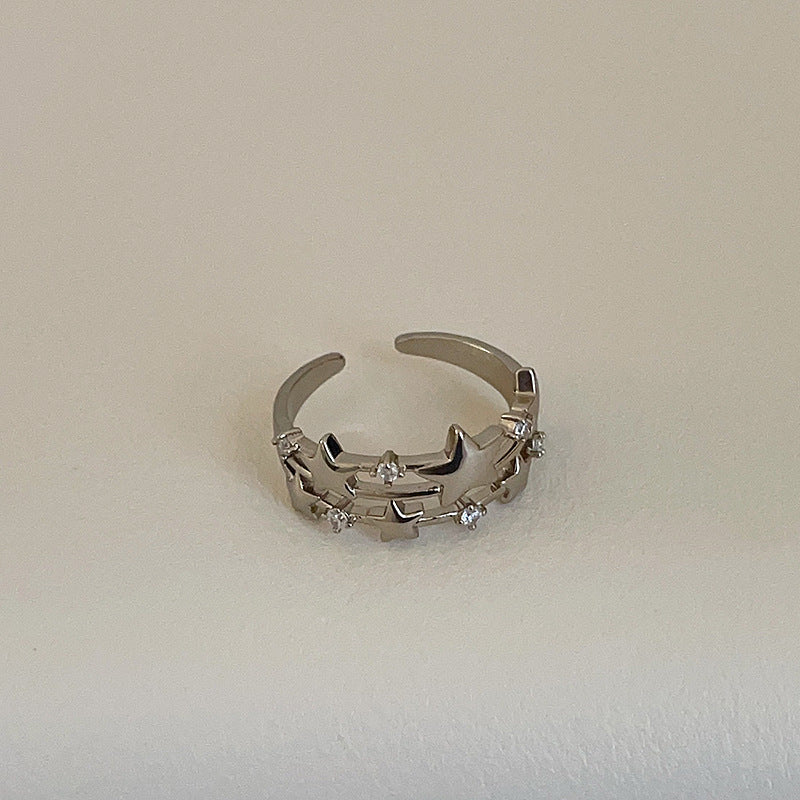 Wholesale Vintage Tiger Eye Stone Ring with Zircon Flower Star Design Fashion Accessory