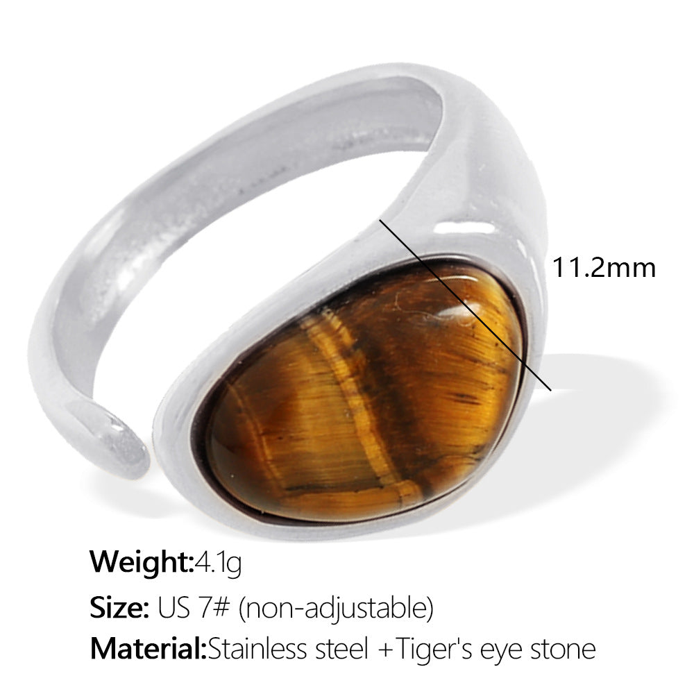 Wholesale French Retro Natural Tiger Eye Stone Ring Titanium Steel Plated with 18K Gold Elegant Niche Design Open Women' s Ring Accessible Luxury
