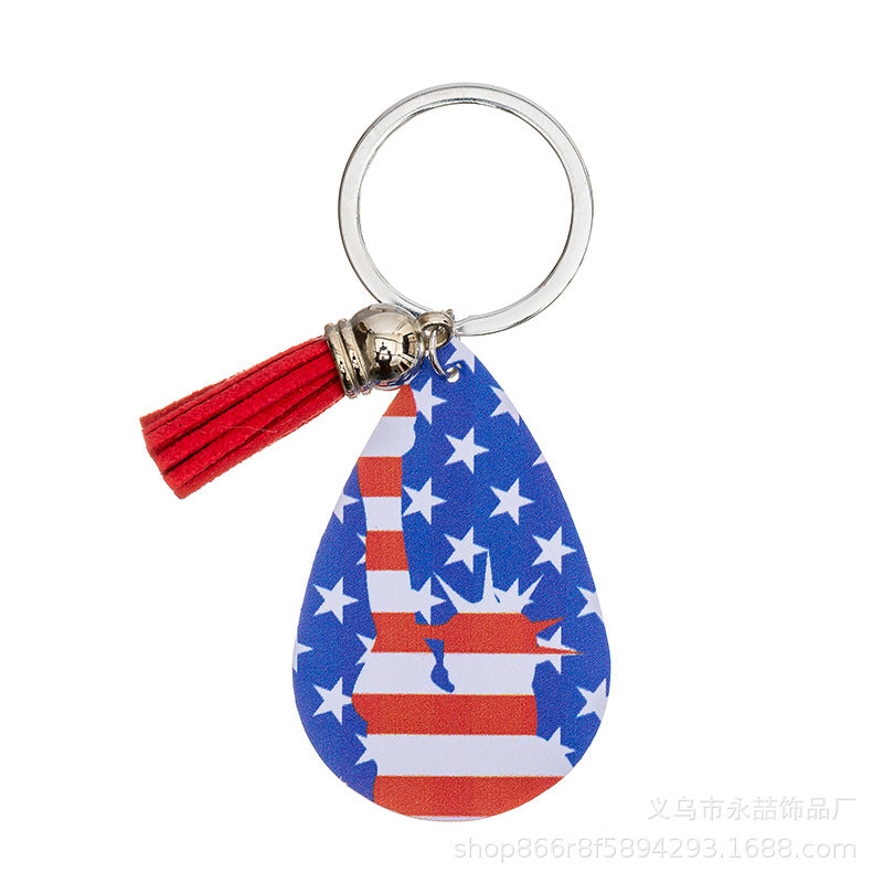 Wholesale American Flag Independence Day PU Leather Keychain Water Drop Five-Pointed Star Pendant ACC-KC-Yongz001