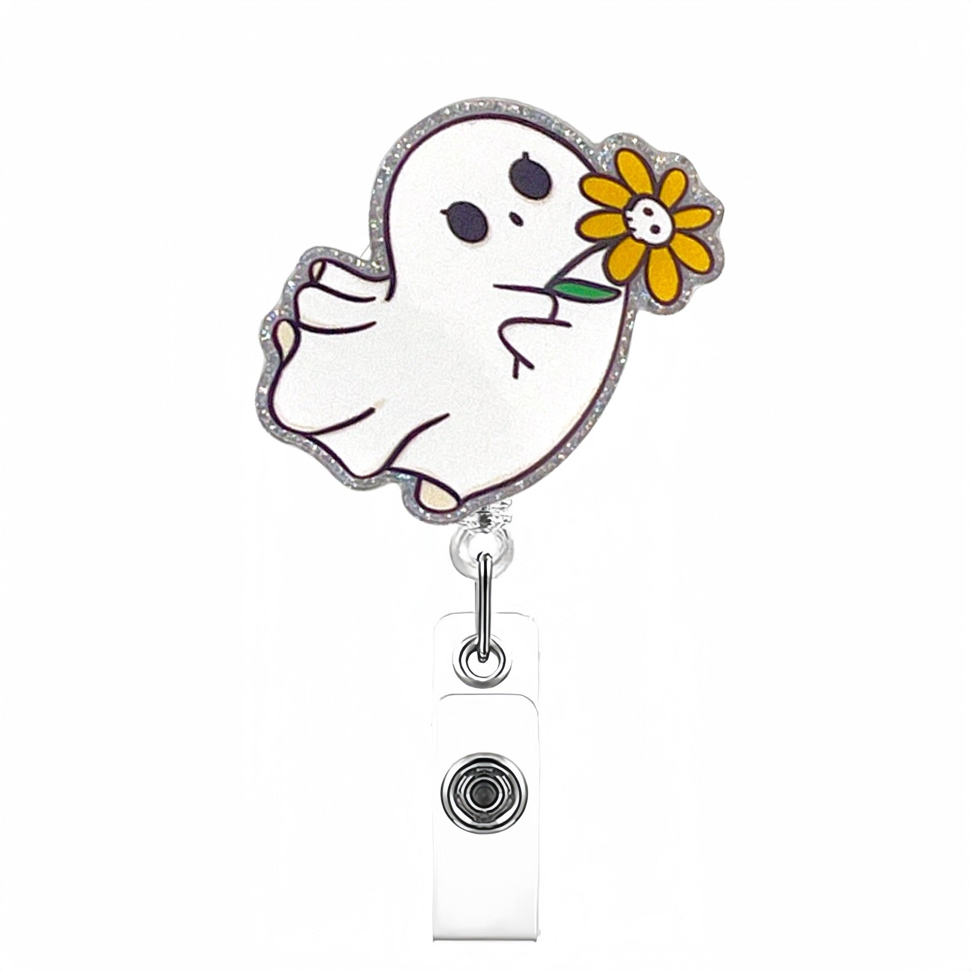Wholesale Halloween Cute Ghost Retractable Rotating Badge Keychain