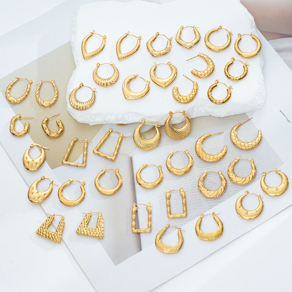 Wholesale Geometric 18K Gold Plated Titanium Steel Earrings - Chic Fashion Accessory for Women,  Gift or Boutique Resale