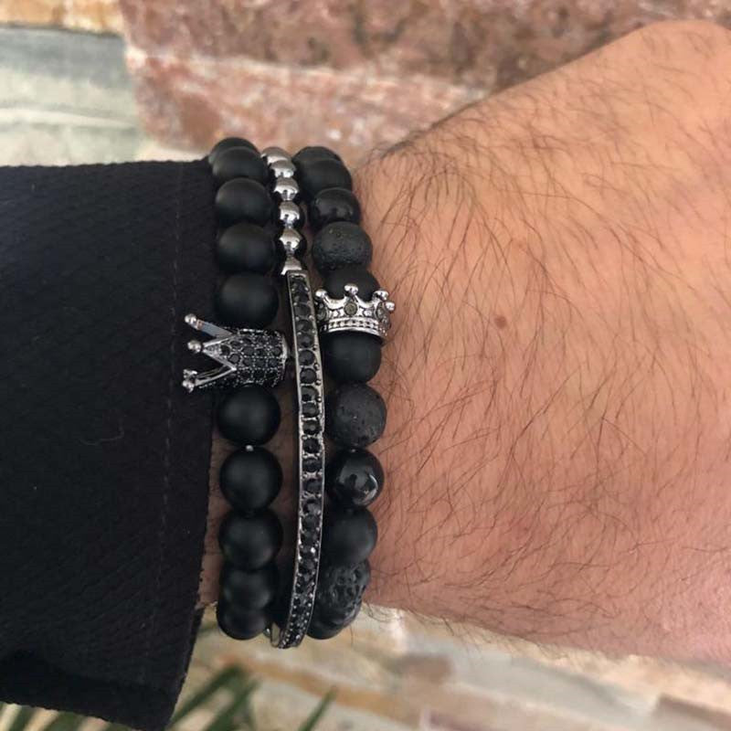 Set di braccialetti lunghi in rame satinato nero all'ingrosso con disco volante con sfere di diamanti in zirconio