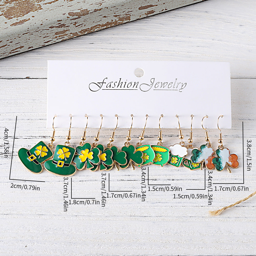 Wholesale St. Patrick's Day Green Clover Hat Green Beer  Earrings suit