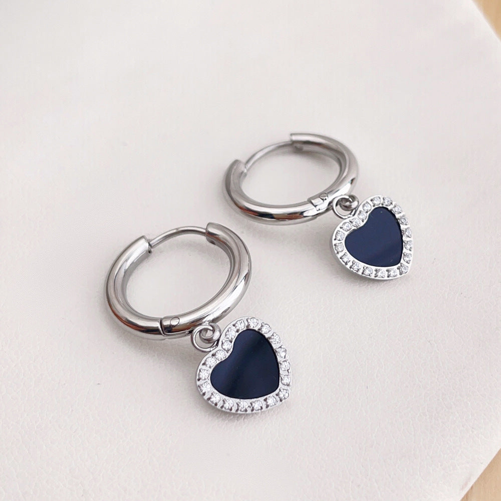 Wholesale Valentine's Day Retro Love Heart Full Diamond Circle Titanium Steel Earrings