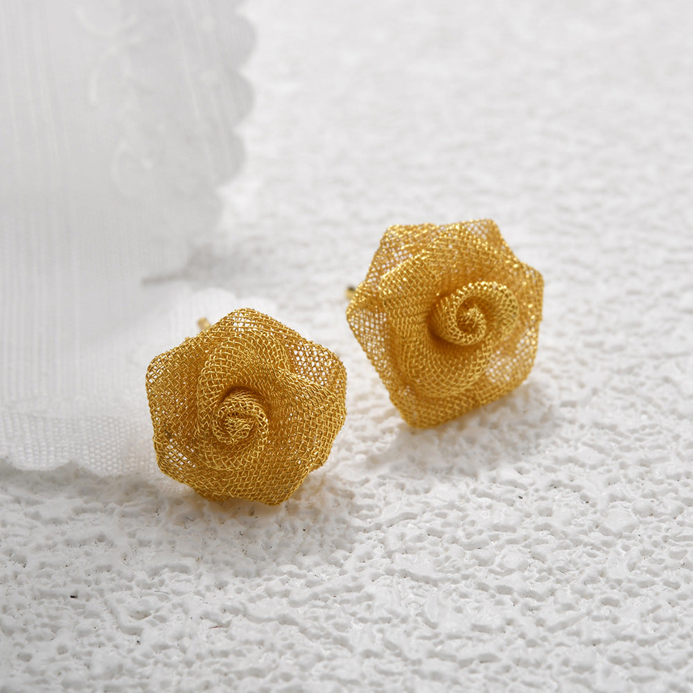 Wholesale Metal mesh rose earrings