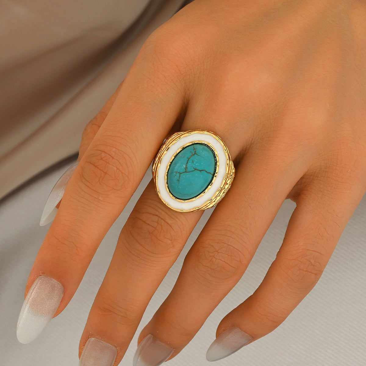 Wholesale Vintage Geometric Turquoise Open Ring - Fashion Jewelry Accessory for Women