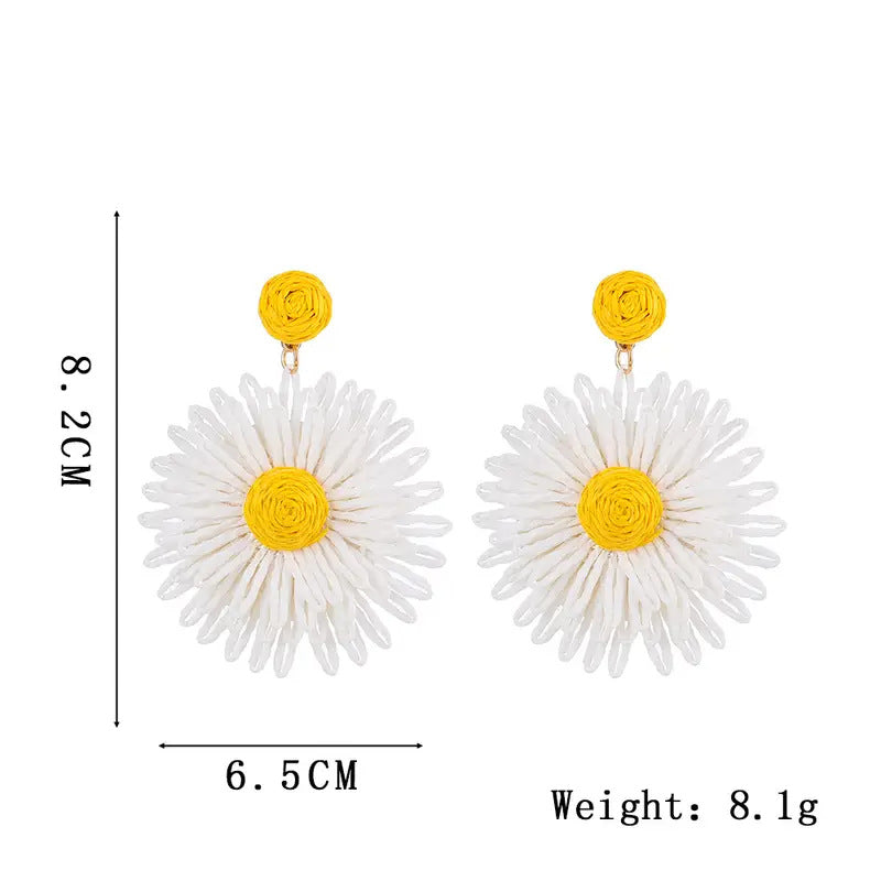 Wholesale  Hand-Woven Raffia Daisy Earrings