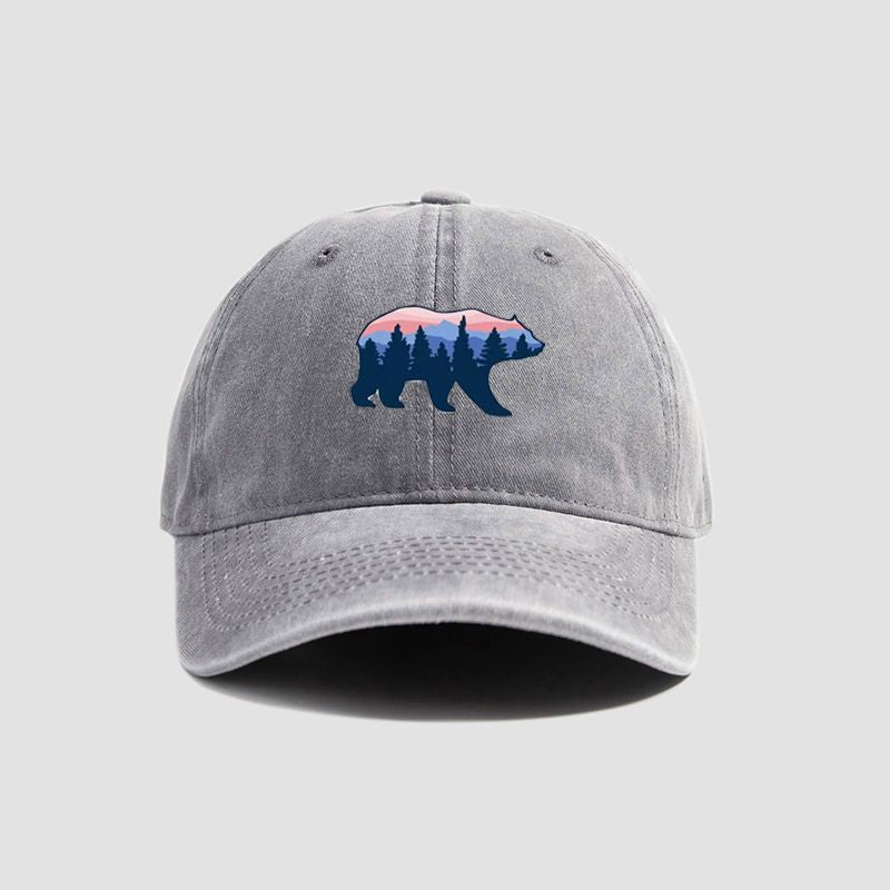 Wholesale distressed washed vintage hat personalized forest bear printed baseball cap