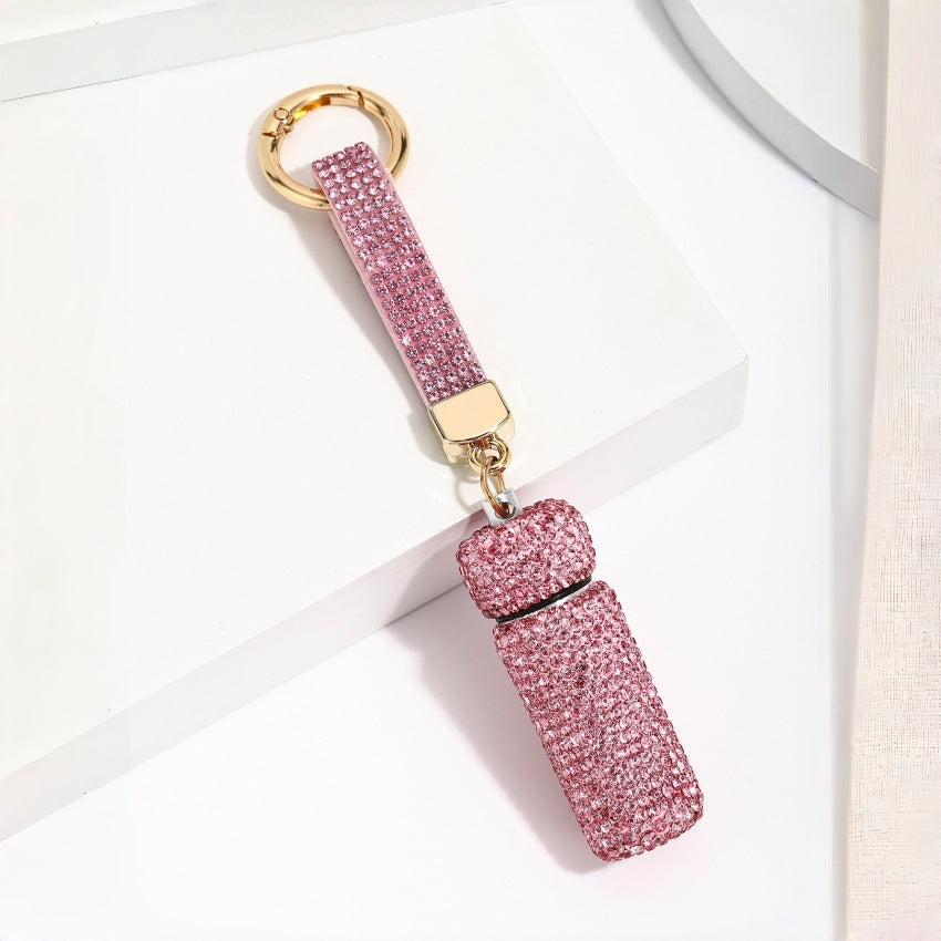 Wholesale Blue Rhinestone Perfume Bottle Keychain Chic Hollowed Design Bag Charm For Purse Or Car Key