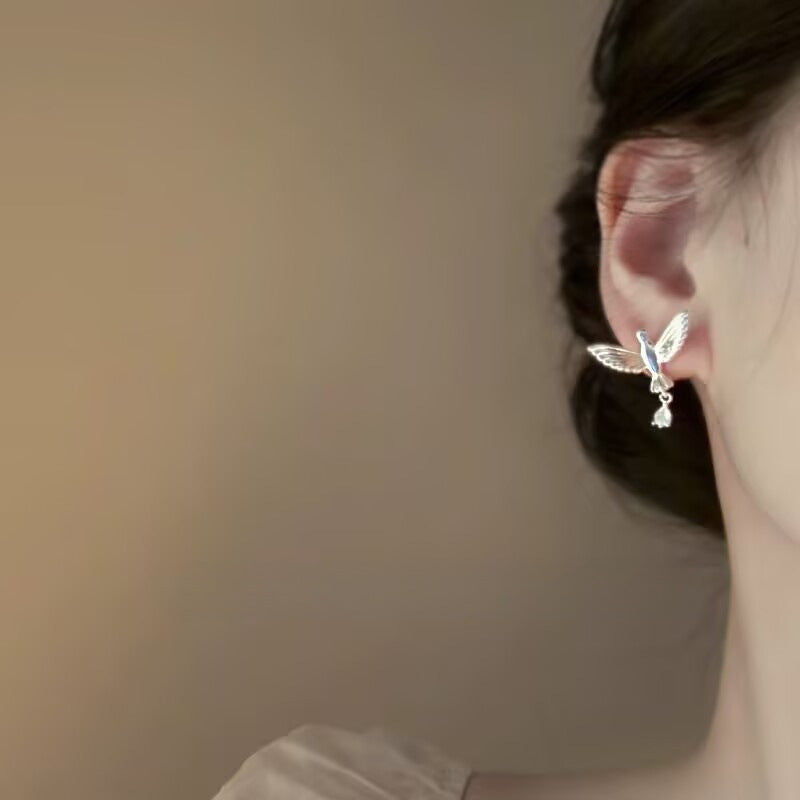 Wholesale  retro metal bird zircon earrings