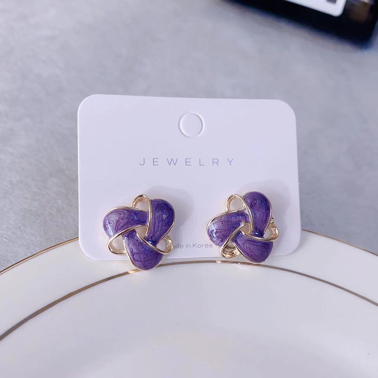 Wholesale French Retro Purple Dripping Glaze Love Earrings Alloy Fashion Accessory for Women