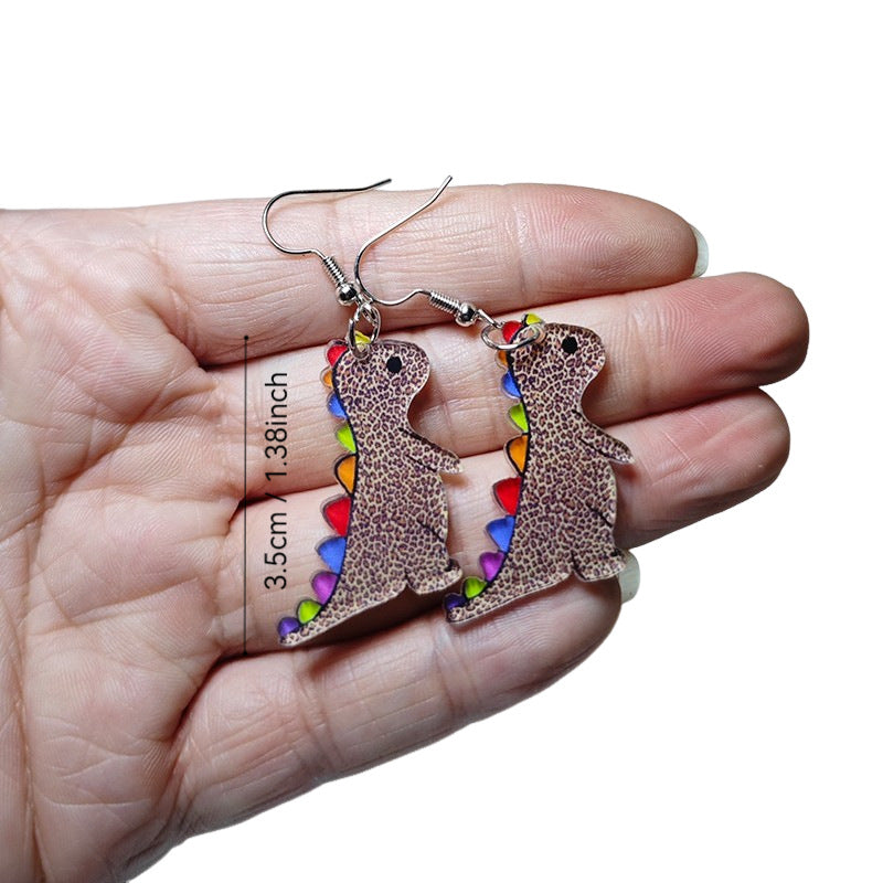 Wholesale Acrylic Cute cartoon colorful leopard print dinosaur earrings