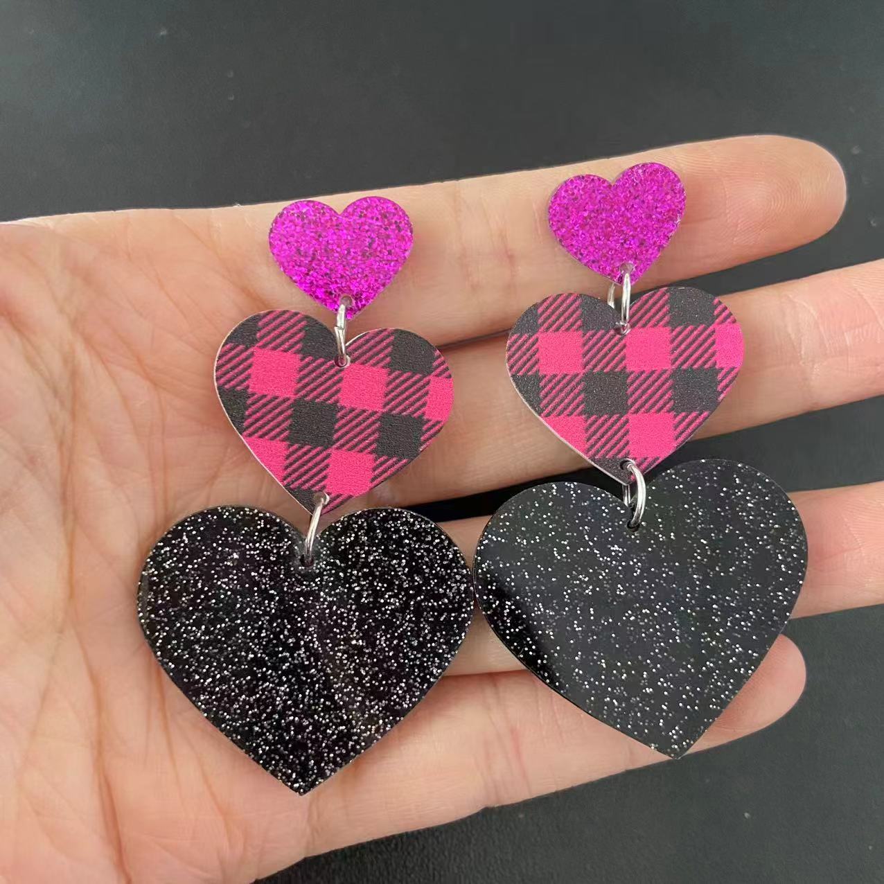 Wholesale Valentine's Day acrylic asymmetric leopard Love earrings