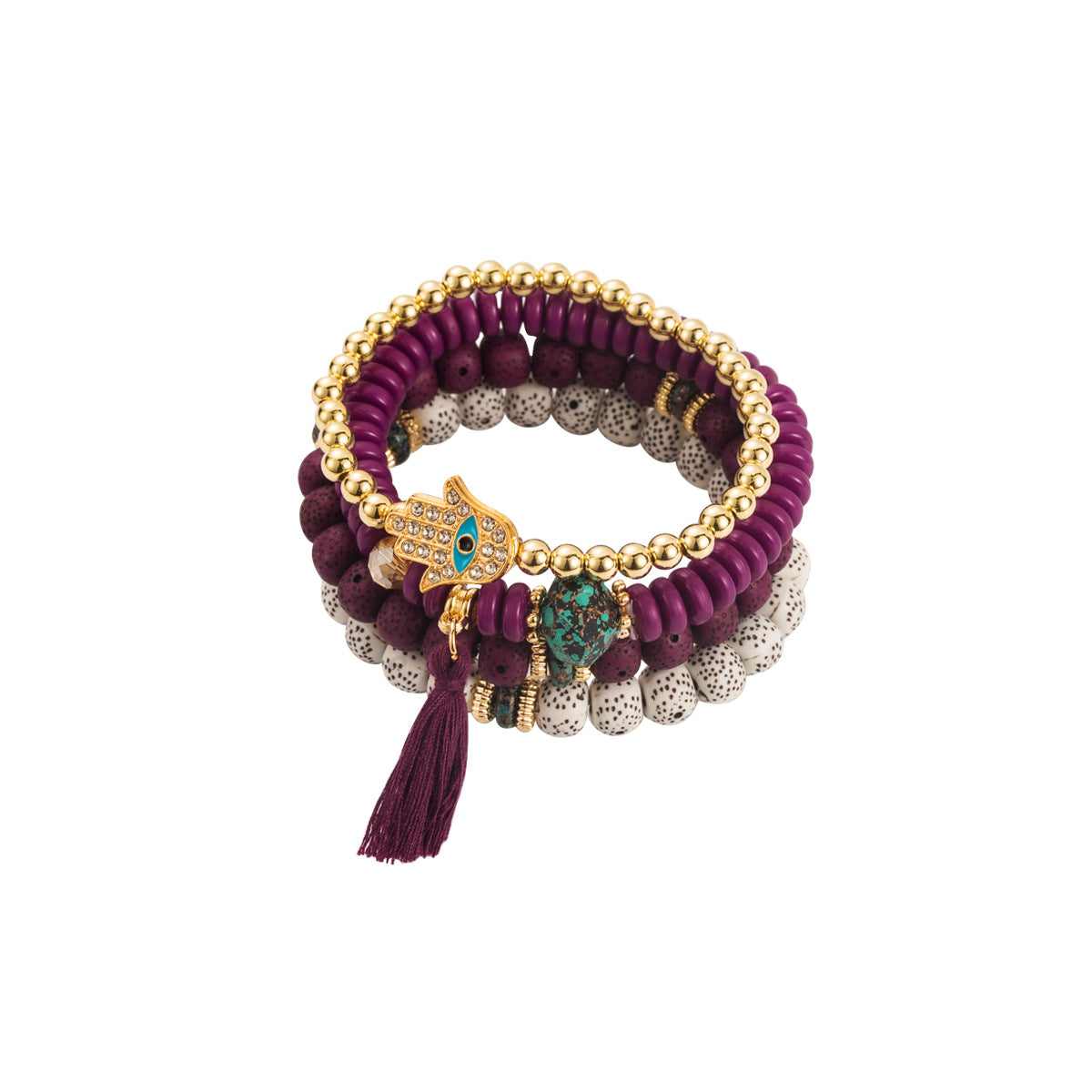 Wholesale  Bohemian Ethnic Style Multi-layer Bracelet Beaded Color Tassel Bracelet suit