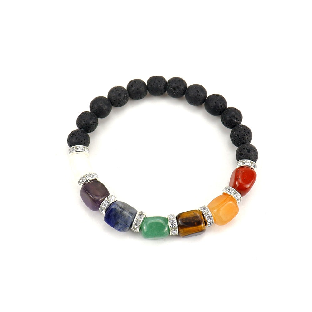 Wholesale Colorful Agate Micro-Paved Diamond Synthetic White Pine Tiger Eye Stone Pink Chalcedony Volcanic Stone Beaded Bracelet