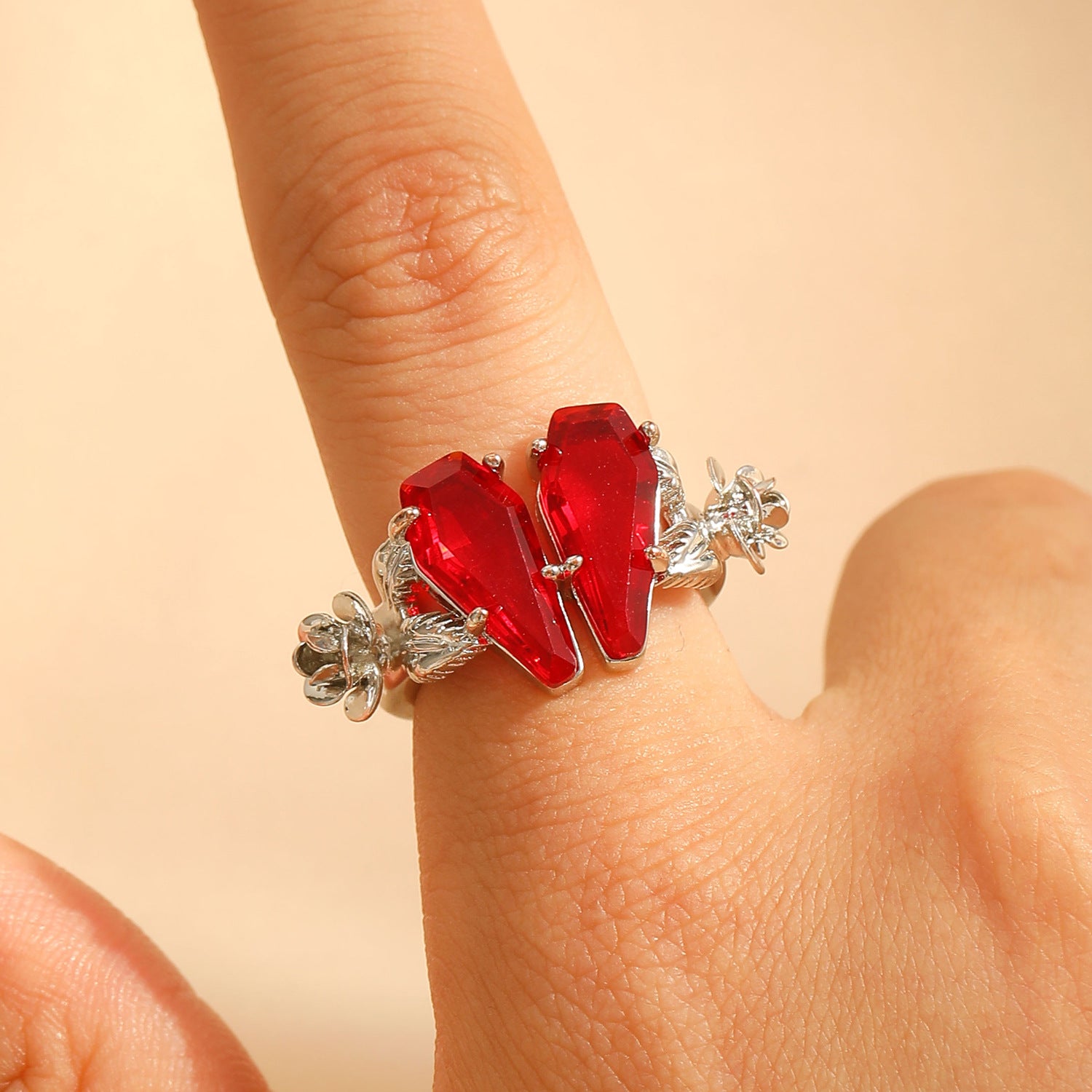 Wholesale Copper ring with zircon-encrusted rose and heart design adjustable opening